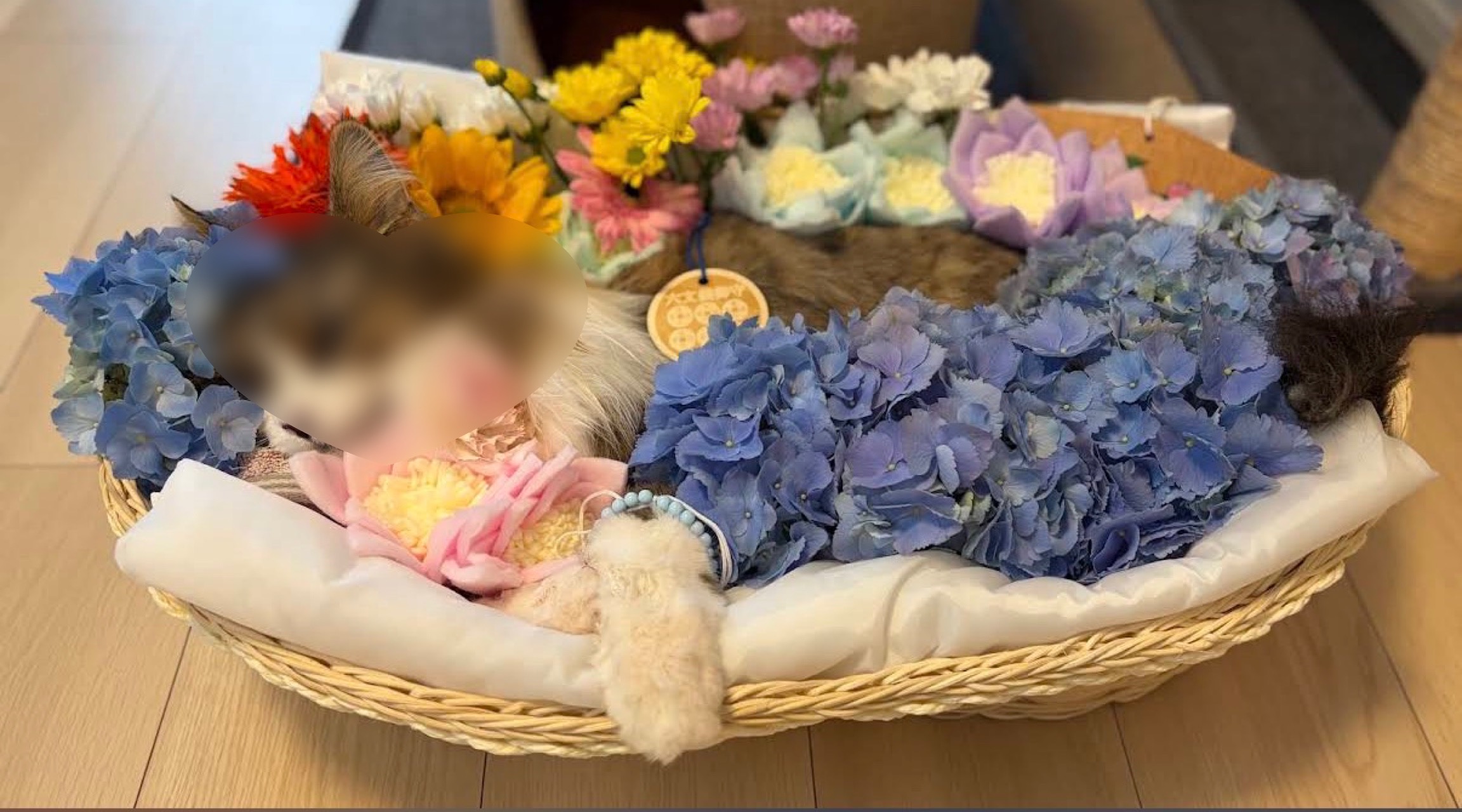 花を添えたバスケットでの納棺